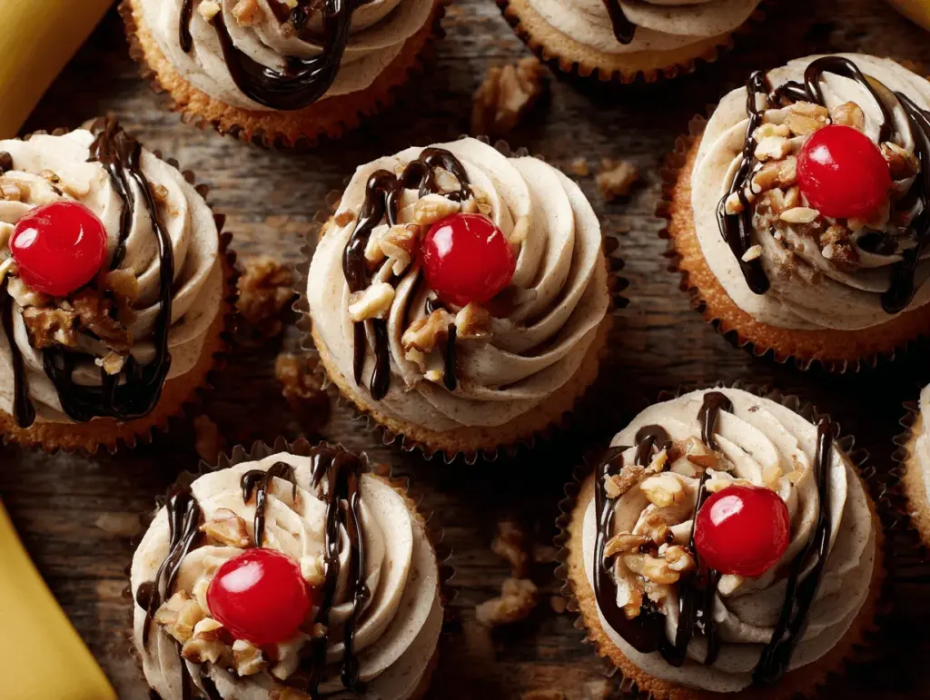 banana split ice cream sundae cupcakes - featured image