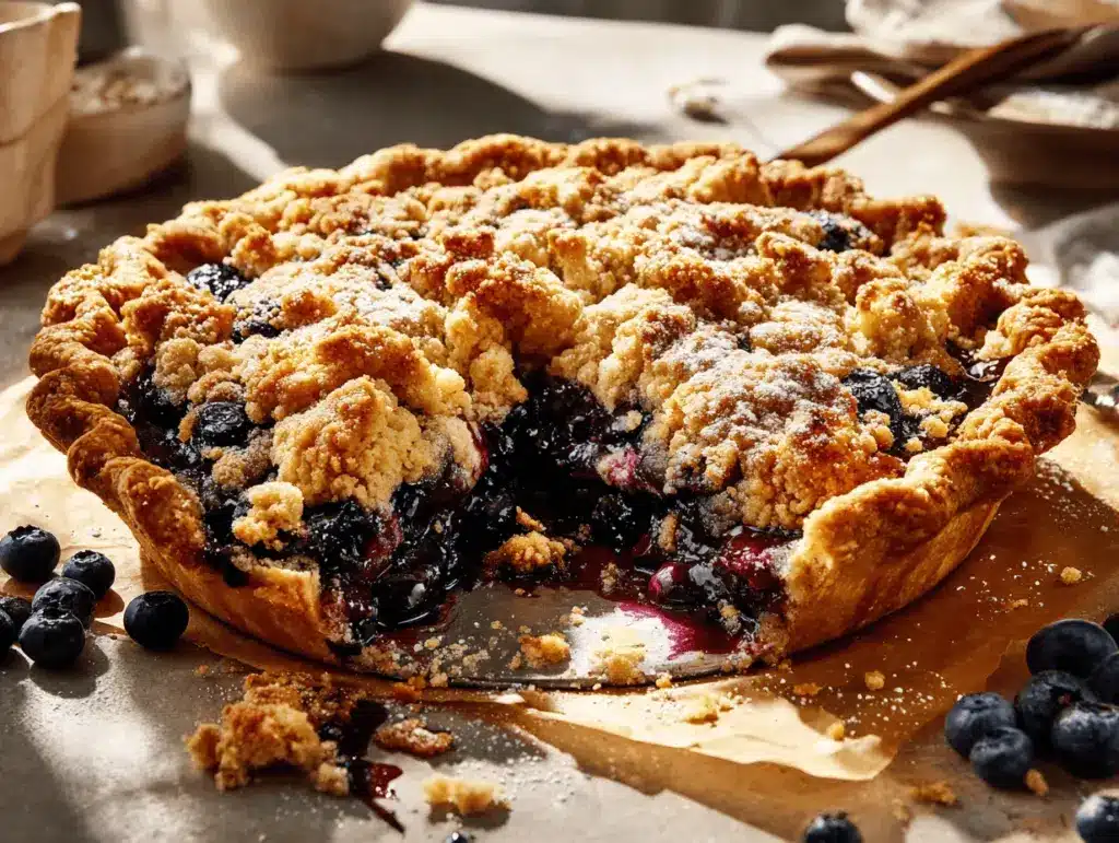 blueberry crumble pie - featured image