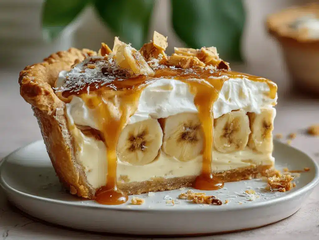 caramel banana cream pie - featured image