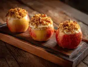 caramel pecan cheesecake stuffed baked apples - featured image