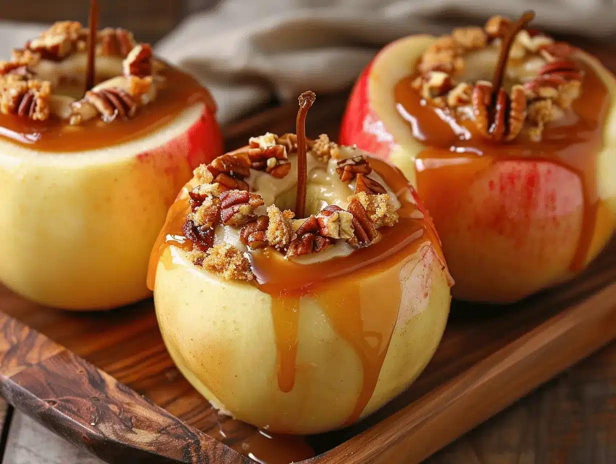 caramel pecan cheesecake stuffed baked apples preparation steps