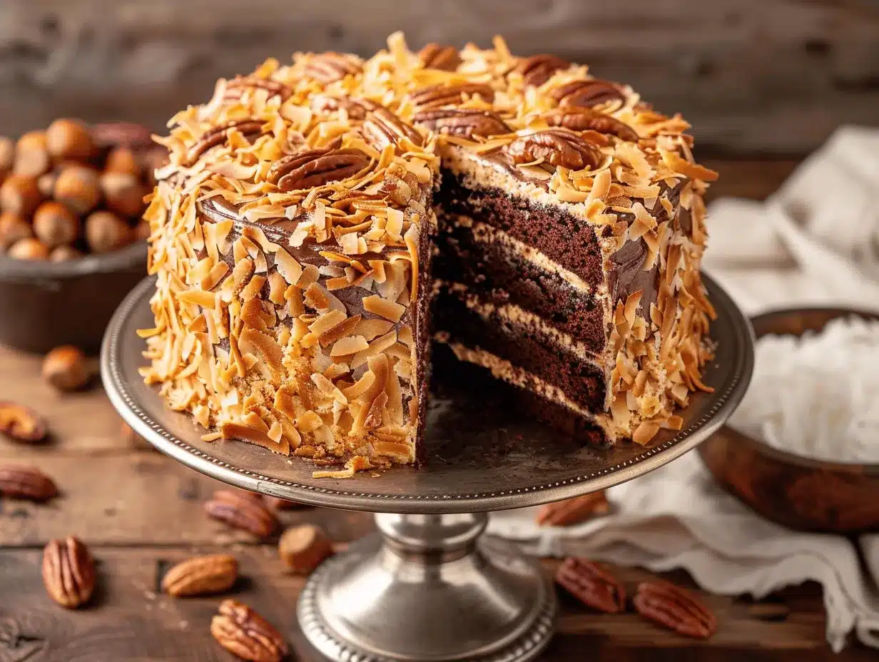 Coconut-Pecan German Chocolate Cake preparation steps