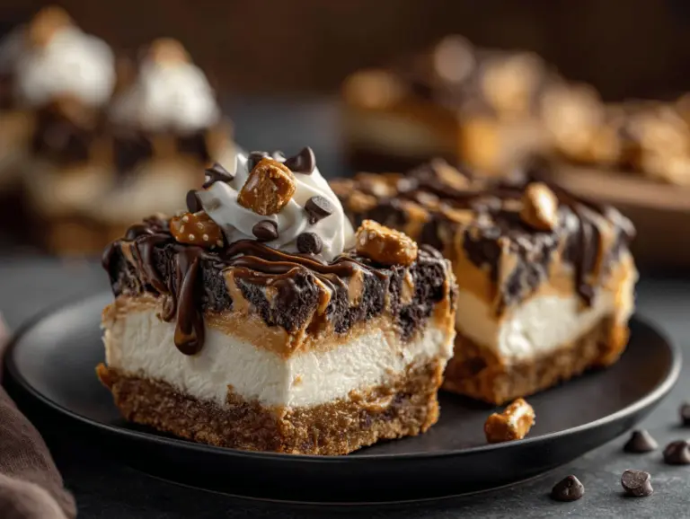 no bake chocolate peanut butter cheesecake bars - featured image