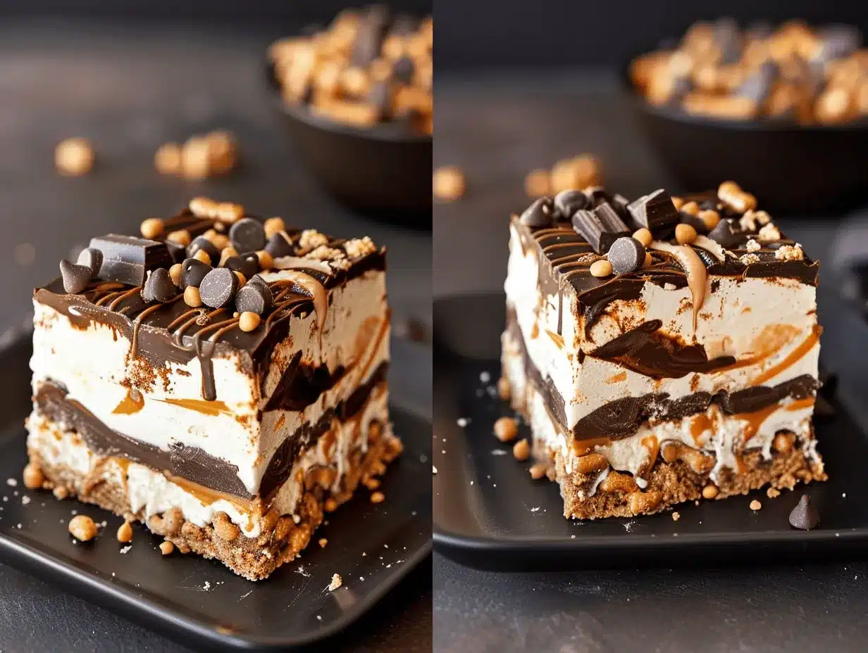 no bake chocolate peanut butter cheesecake bars preparation steps