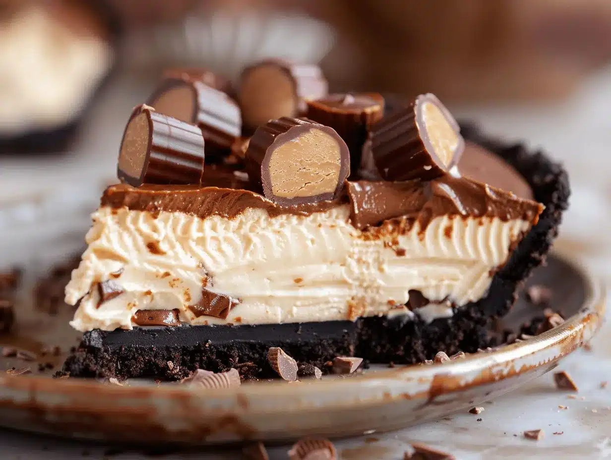 No-Bake Chocolate Peanut Butter Cup Cheesecake Pie preparation steps