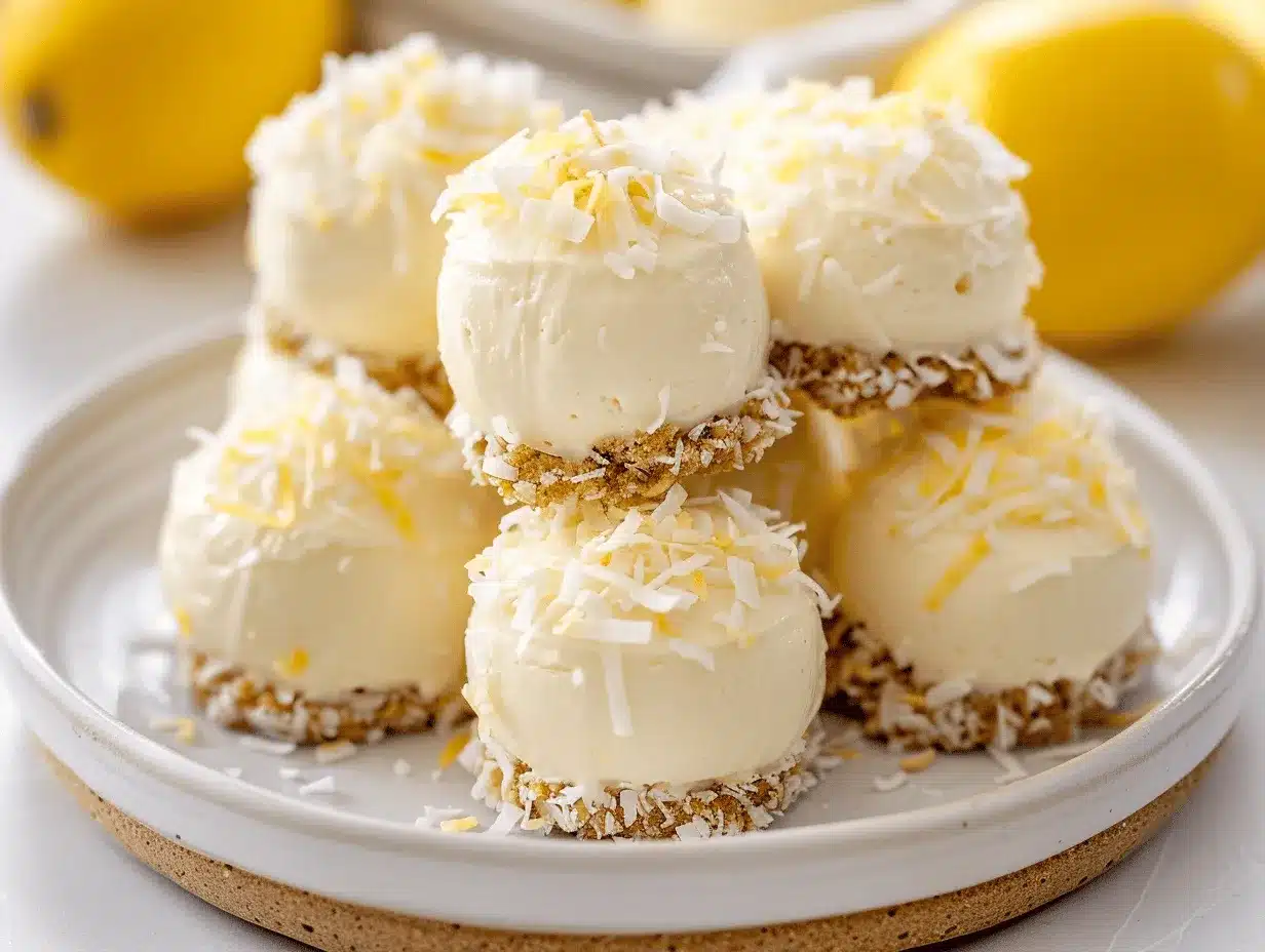 no-bake lemon coconut cheesecake bites preparation steps