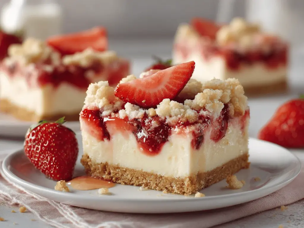 strawberry shortcake cheesecake bars - featured image
