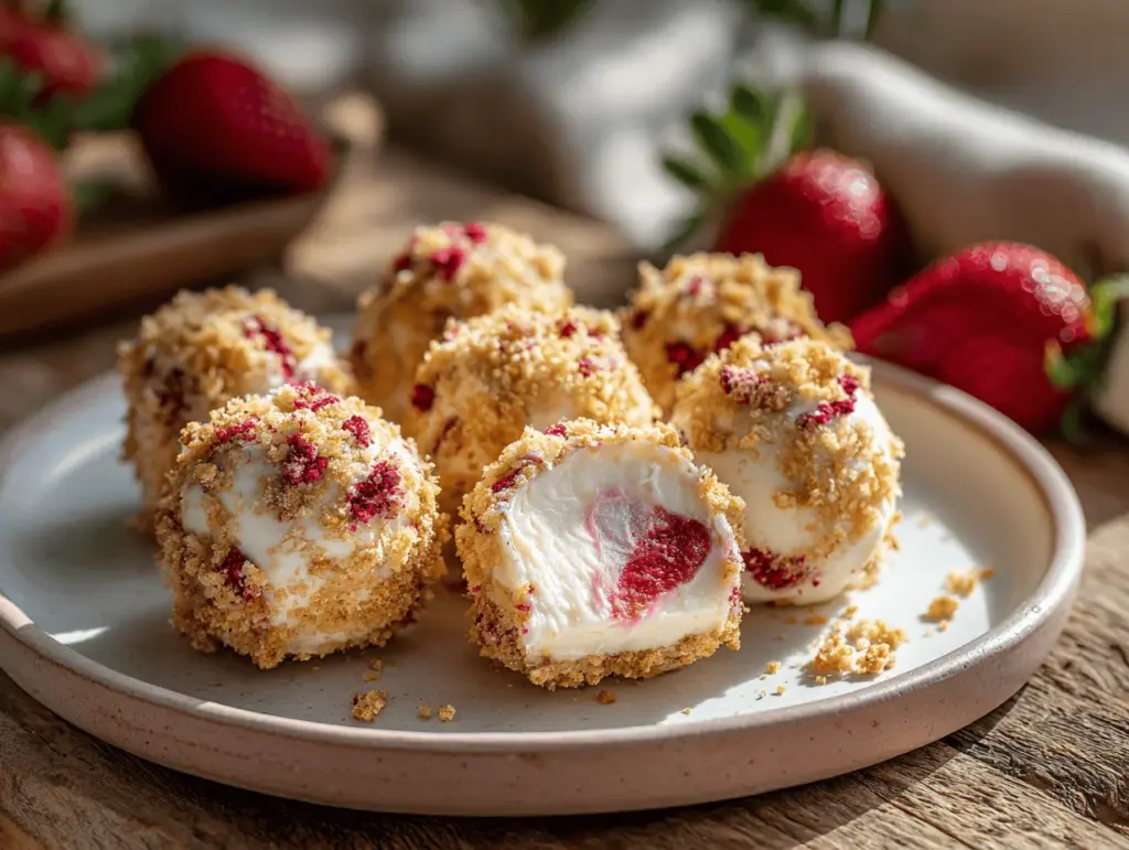 strawberry shortcake cheesecake truffles - featured image