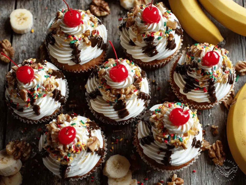 banana split sundae cupcakes - featured image
