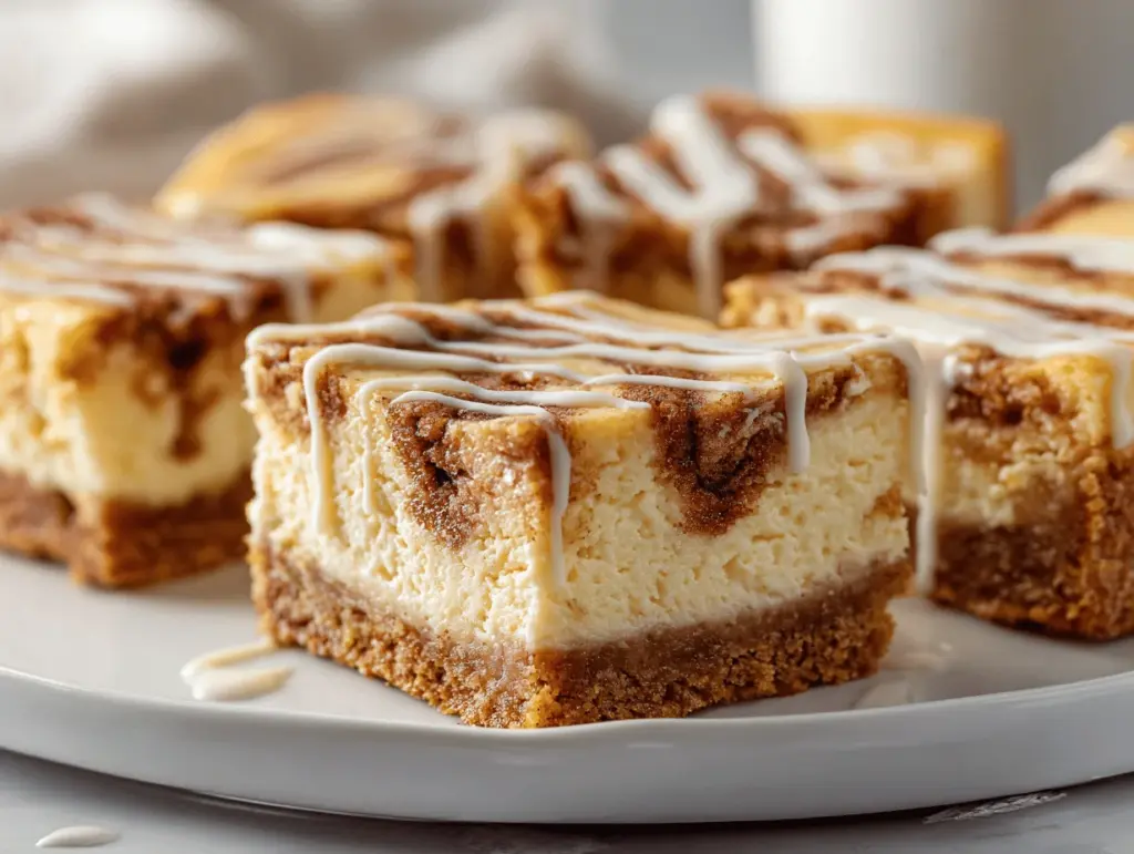 cinnamon roll cheesecake bars - featured image
