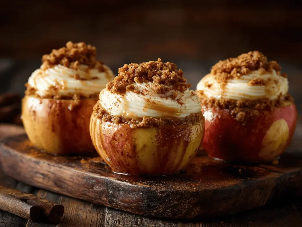 cinnamon roll cheesecake stuffed baked apples - featured image
