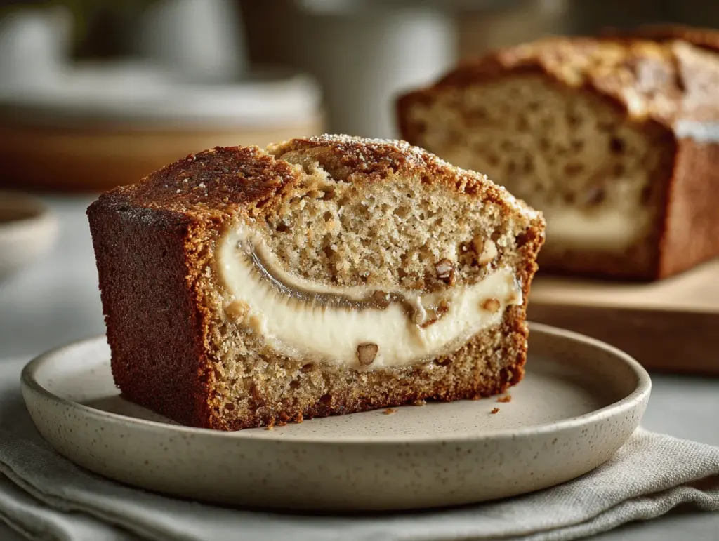 cream cheese filled banana bread - featured image