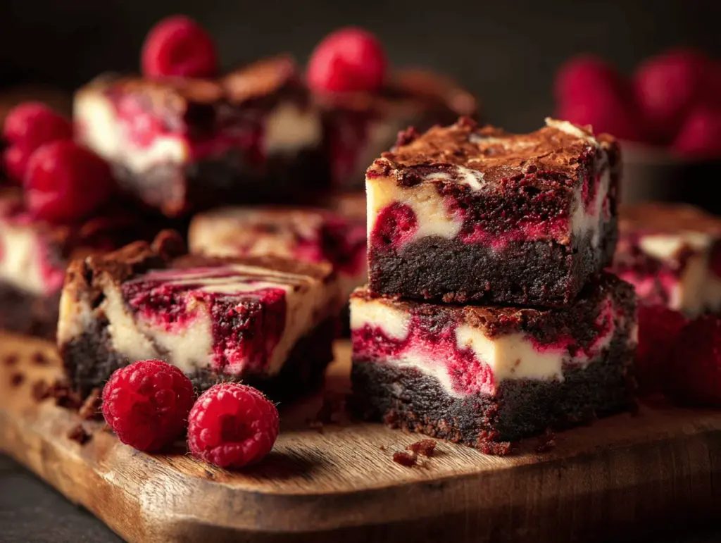 fudgy raspberry swirl cheesecake brownies - featured image