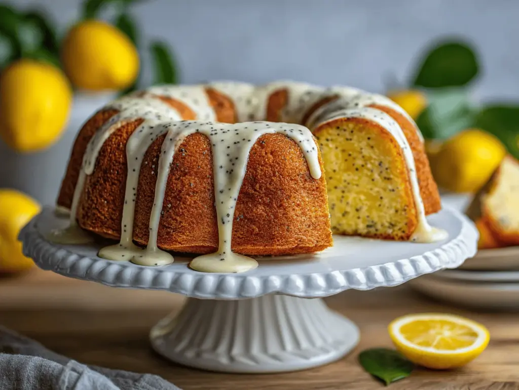 glazed lemon poppy seed bundt cake - featured image