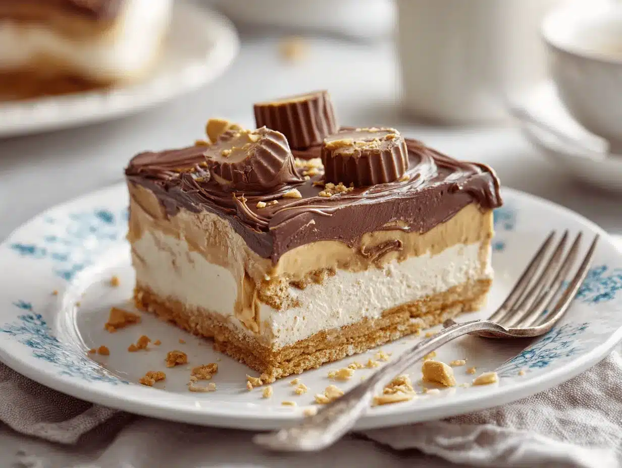 no-bake peanut butter cup eclair cake preparation steps