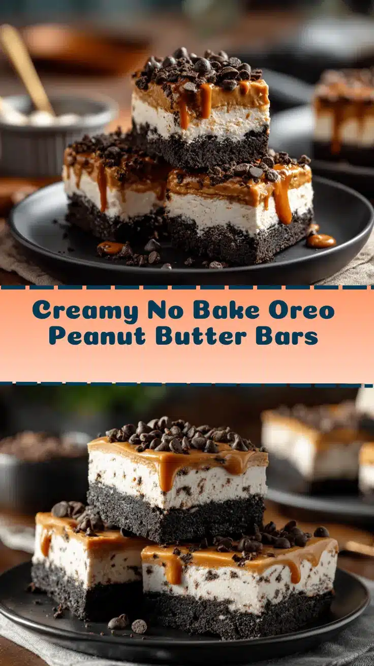 No Bake Peanut Butter Oreo Cheesecake Bars recipe
