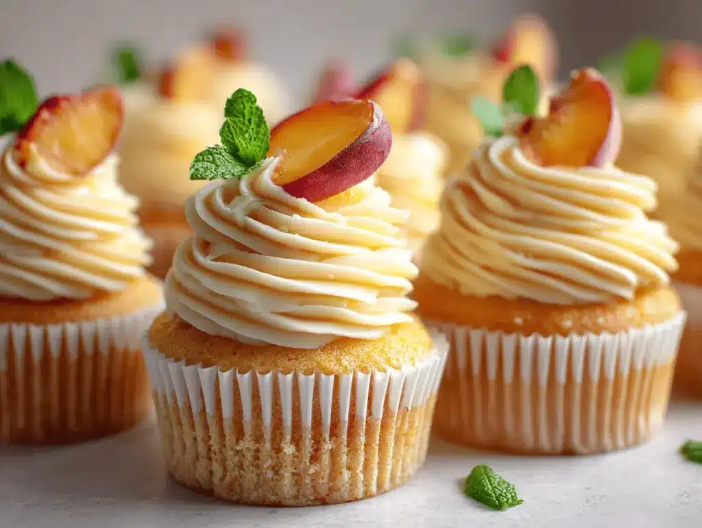 Peach Bourbon Cheesecake Cupcakes - featured image