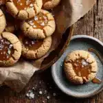 salted caramel thumbprint cookies - featured image