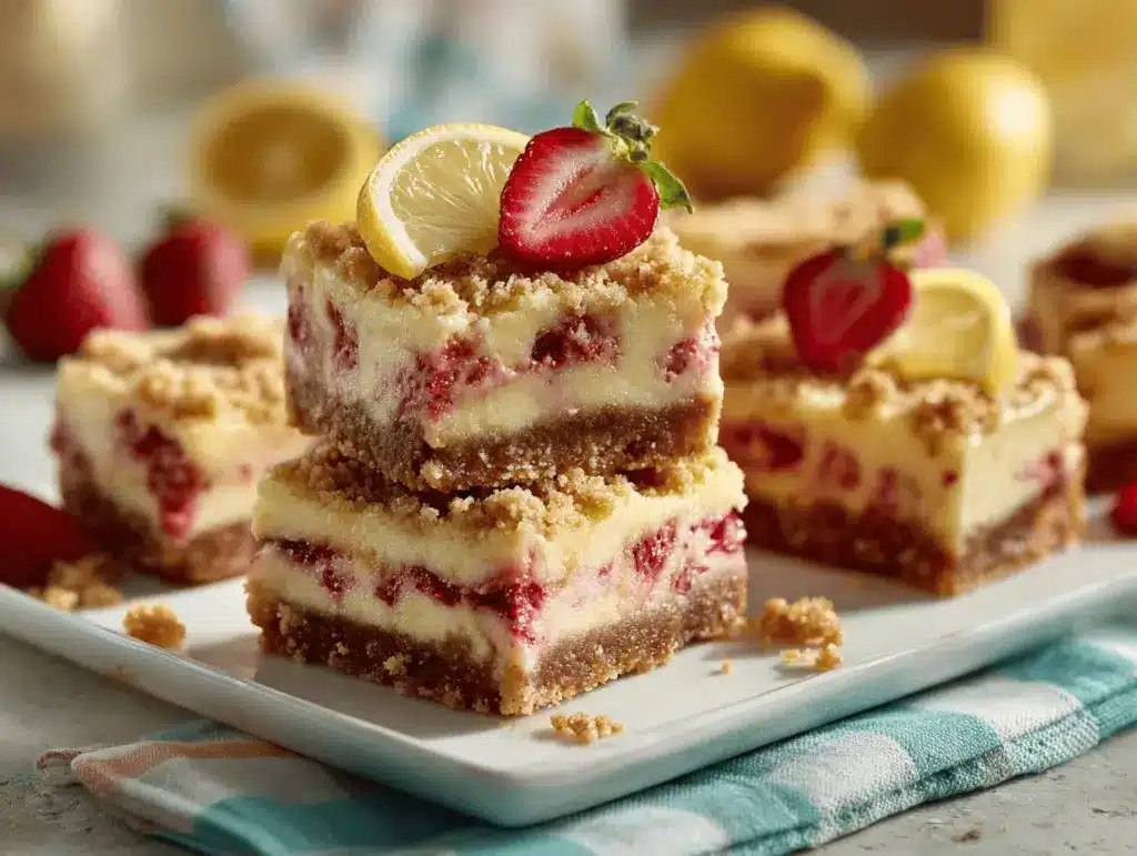 strawberry lemon cheesecake crumb bars - featured image