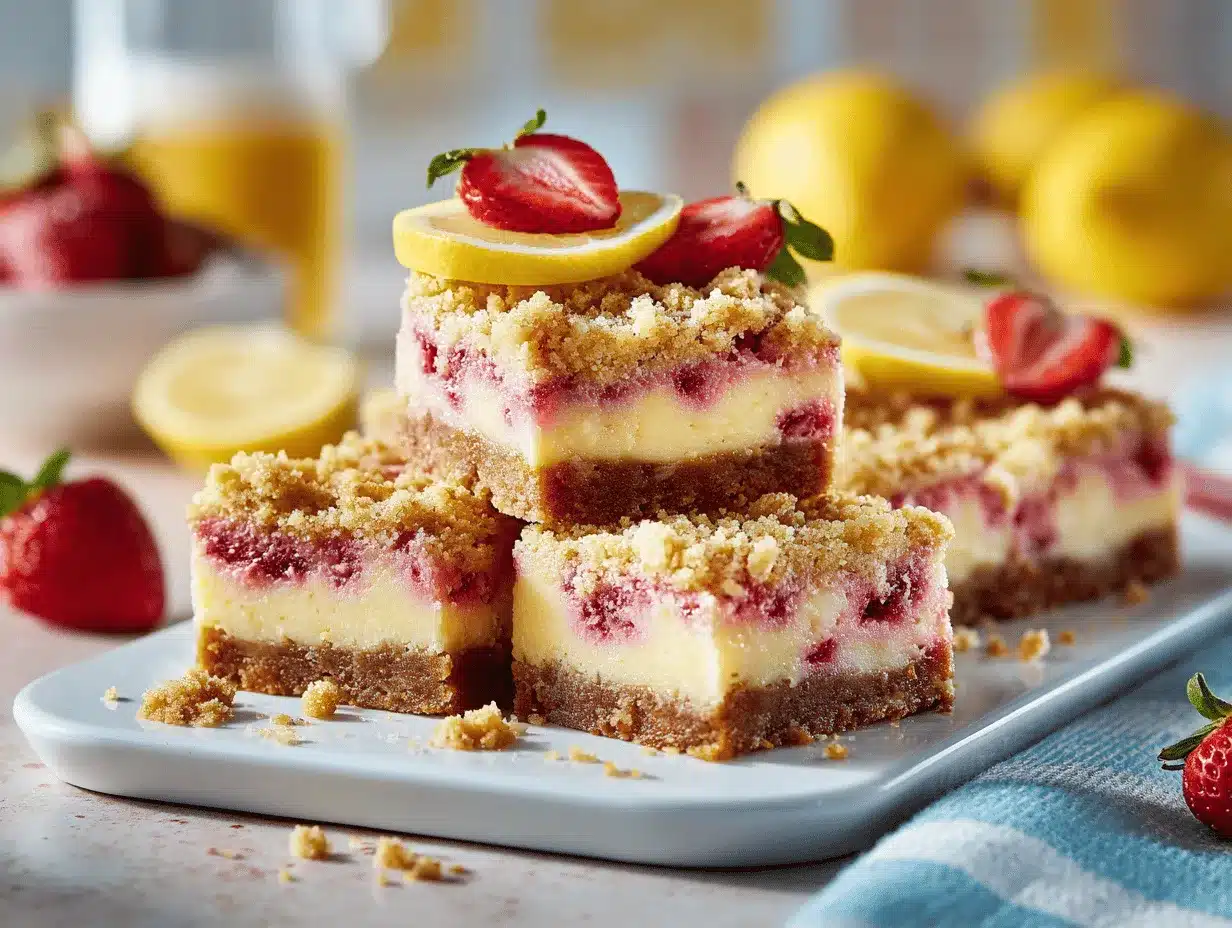 strawberry lemon cheesecake crumb bars preparation steps