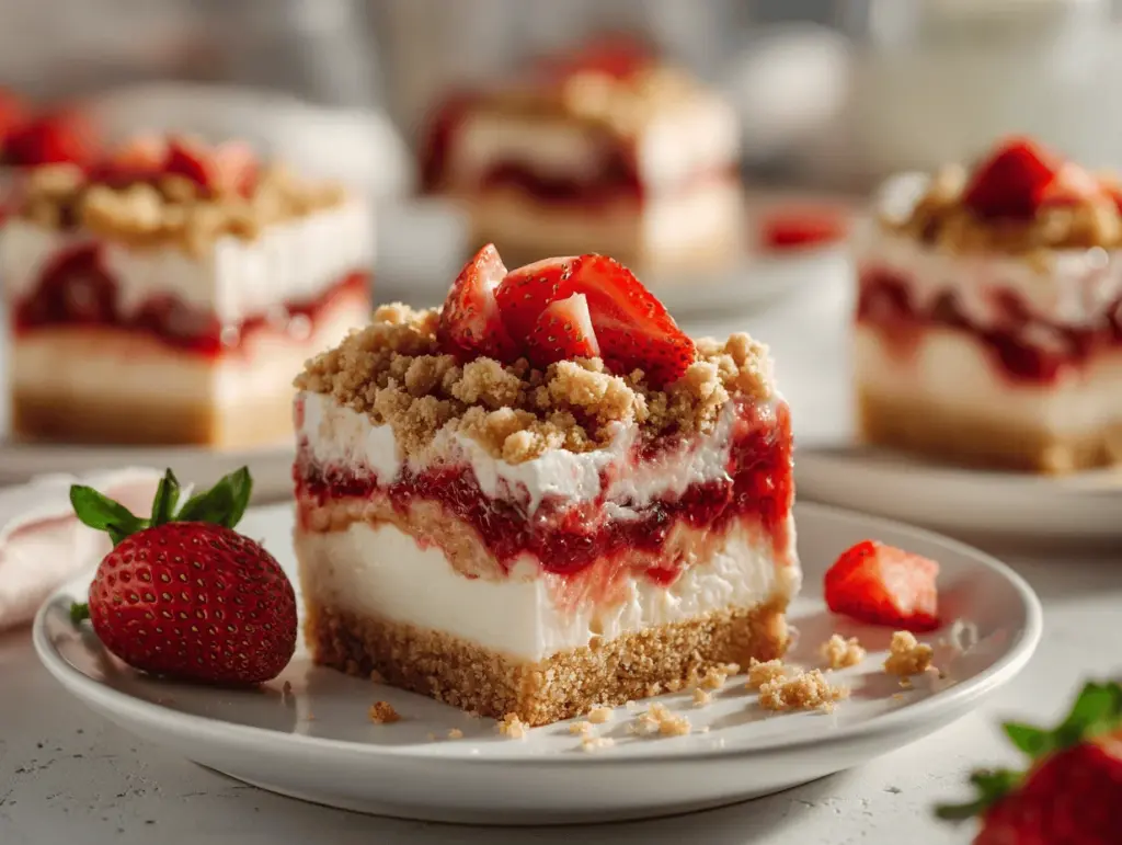 strawberry shortcake cheesecake bars - featured image