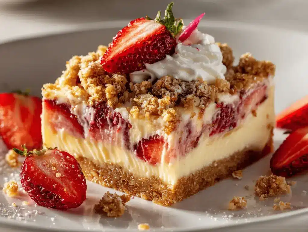 strawberry shortcake cheesecake bars - featured image