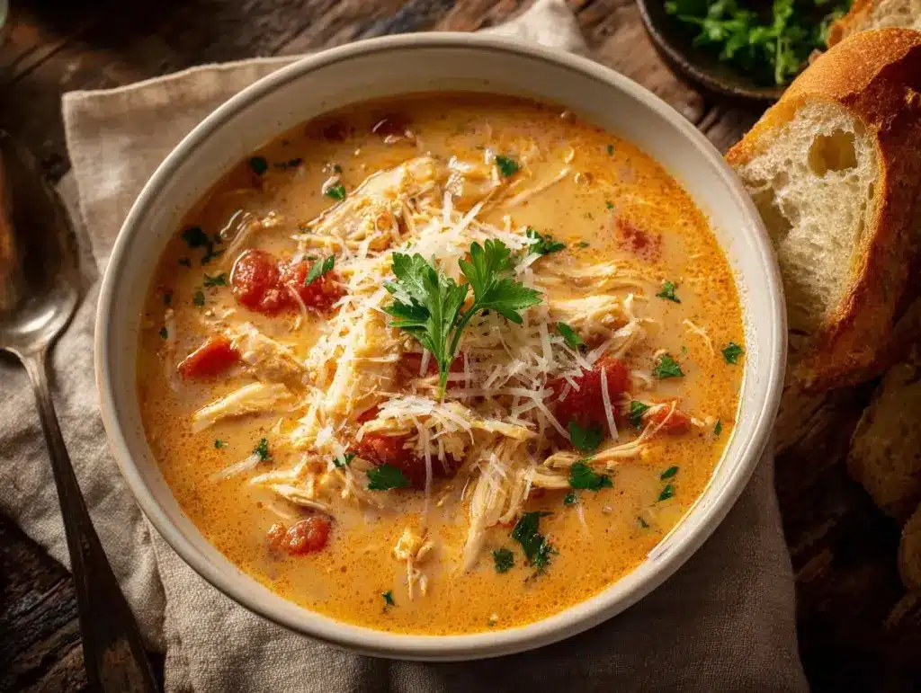 Crock Pot Creamy Chicken Parmesan Soup - featured image