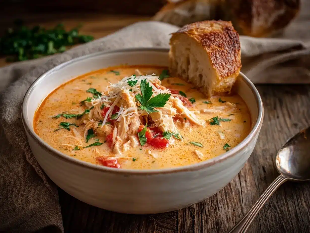 Crock Pot Creamy Chicken Parmesan Soup preparation steps