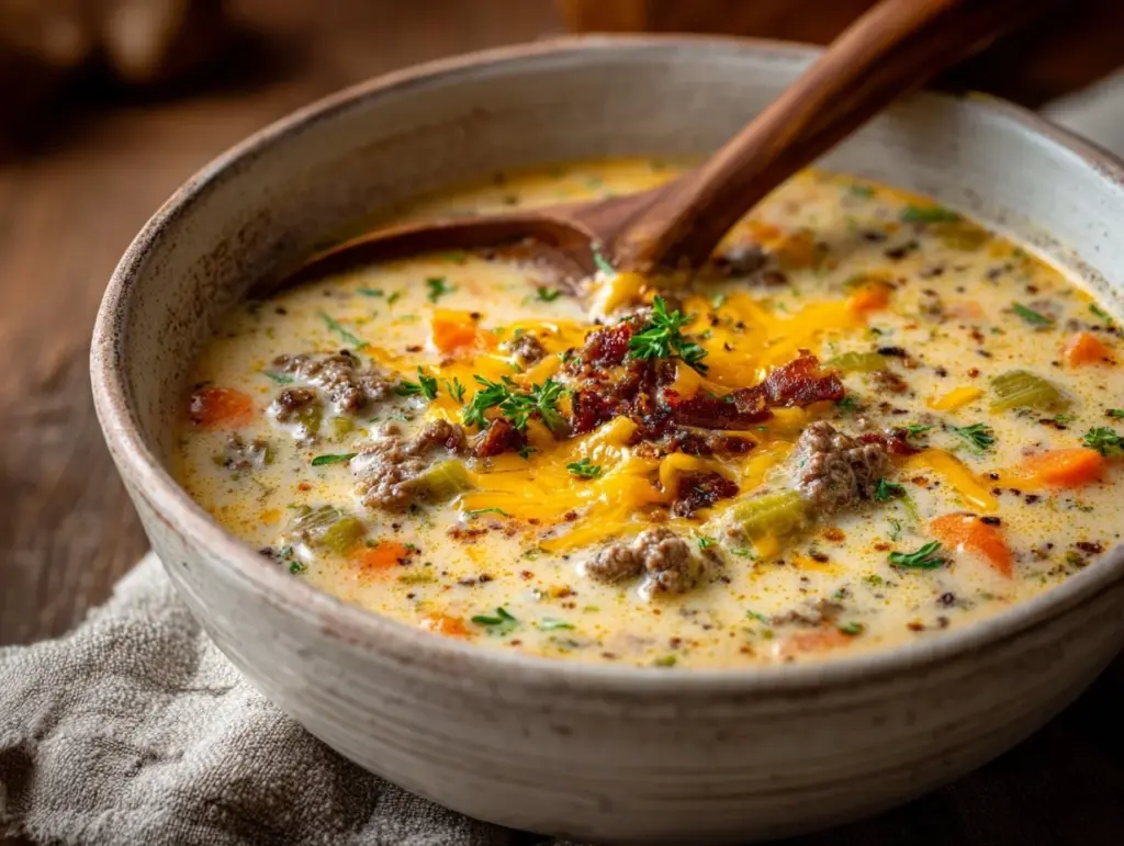 Loaded Cheeseburger Soup - featured image