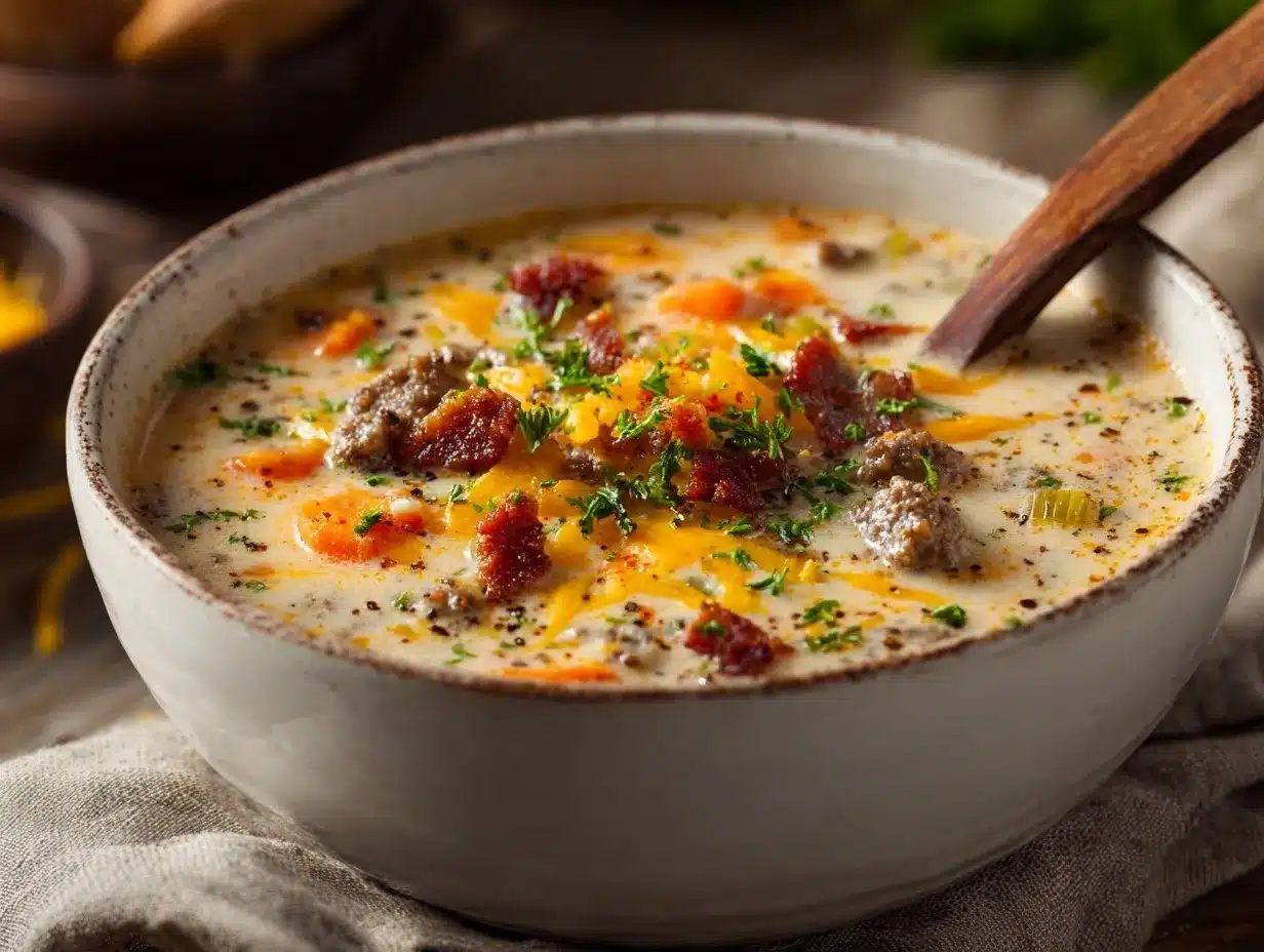 Loaded Cheeseburger Soup preparation steps