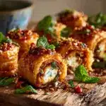 oven fried feta rolls - featured image