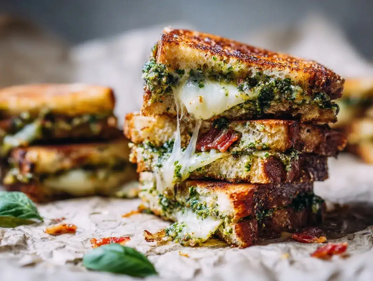 pesto grilled cheese preparation steps