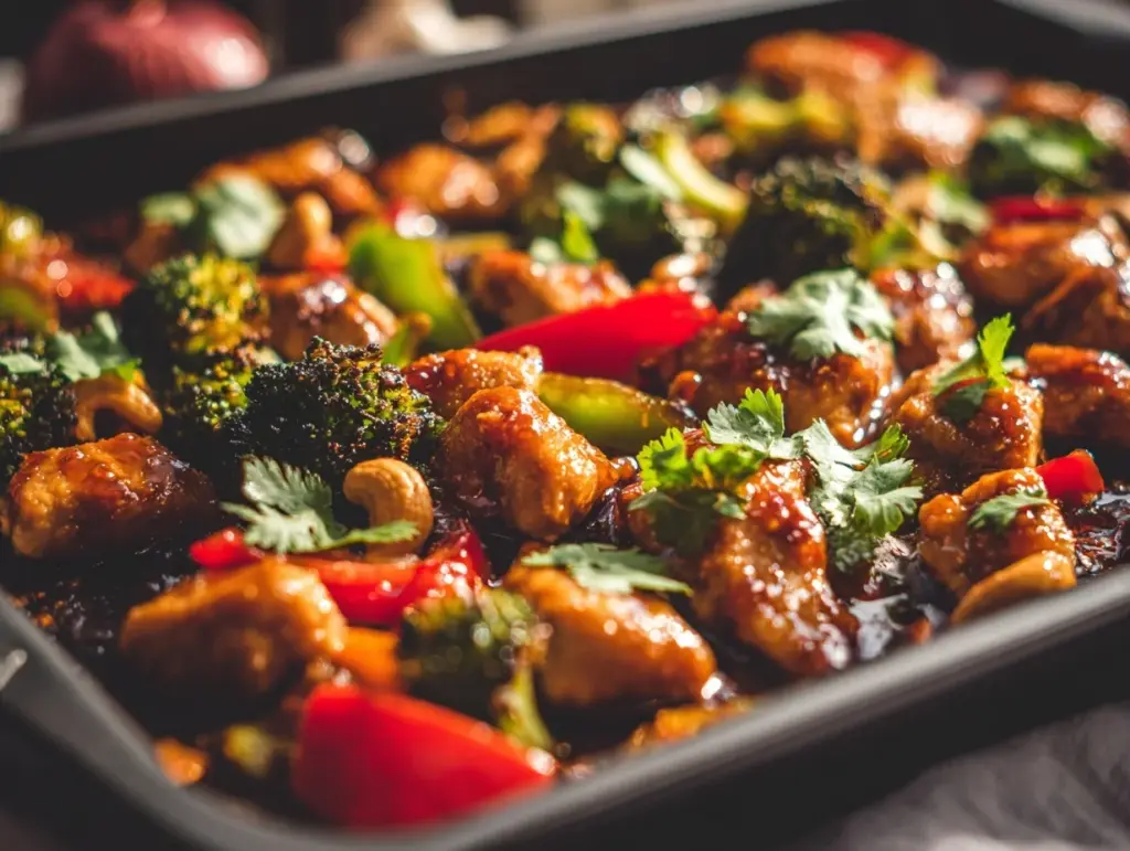 sheet pan cashew chicken - featured image