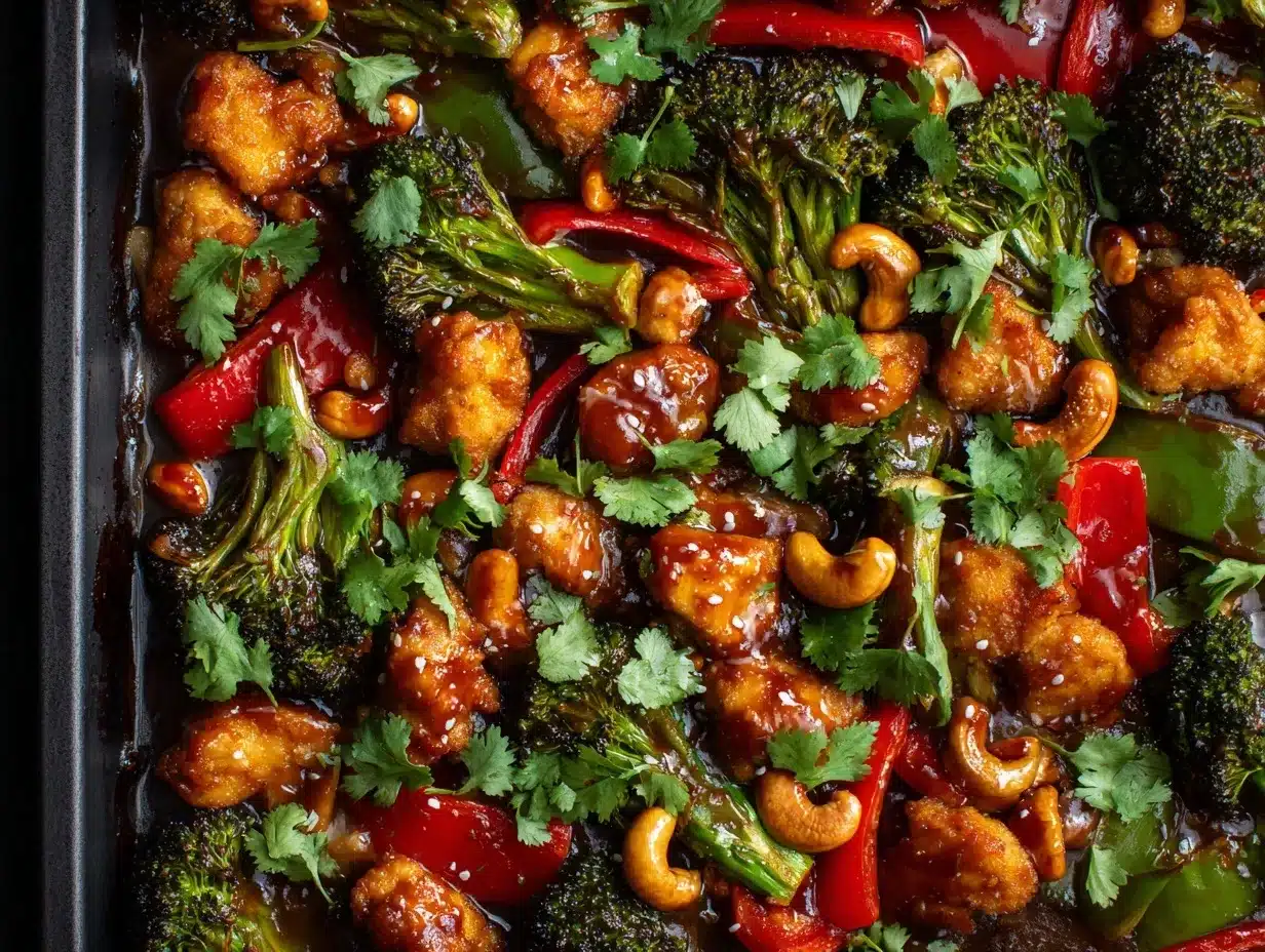 sheet pan cashew chicken preparation steps