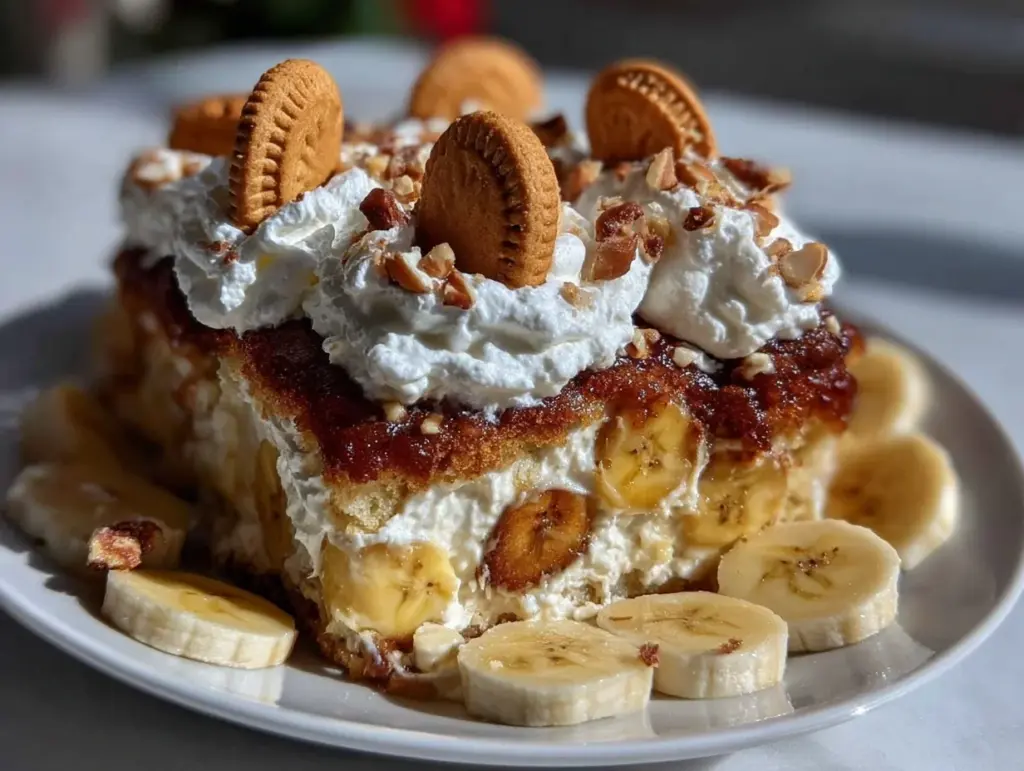 banana pudding poke cake - featured image