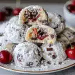 chocolate cherry snowball cookies - featured image