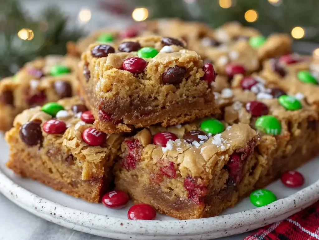 Christmas M&M chocolate chip cookie bars - featured image