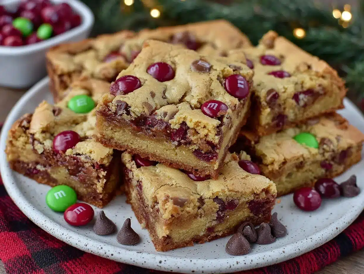 Christmas M&M chocolate chip cookie bars preparation steps