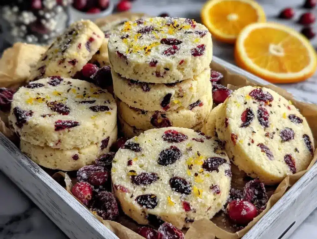 cranberry orange shortbread cookies - featured image