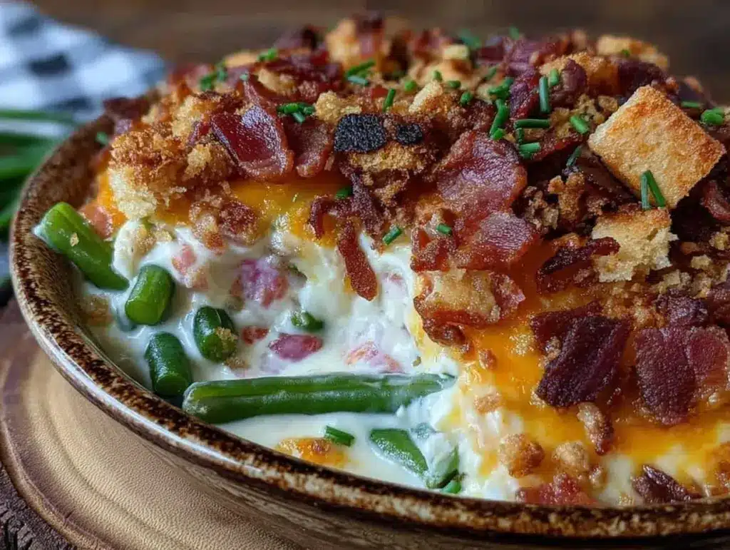 creamy bacon green bean casserole - featured image