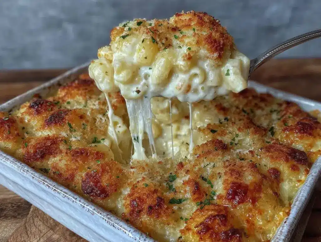 creamy baked mac and cheese - featured image