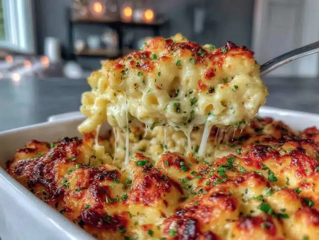 creamy baked macaroni and cheese casserole - featured image
