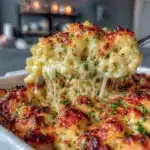 creamy baked macaroni and cheese casserole - featured image