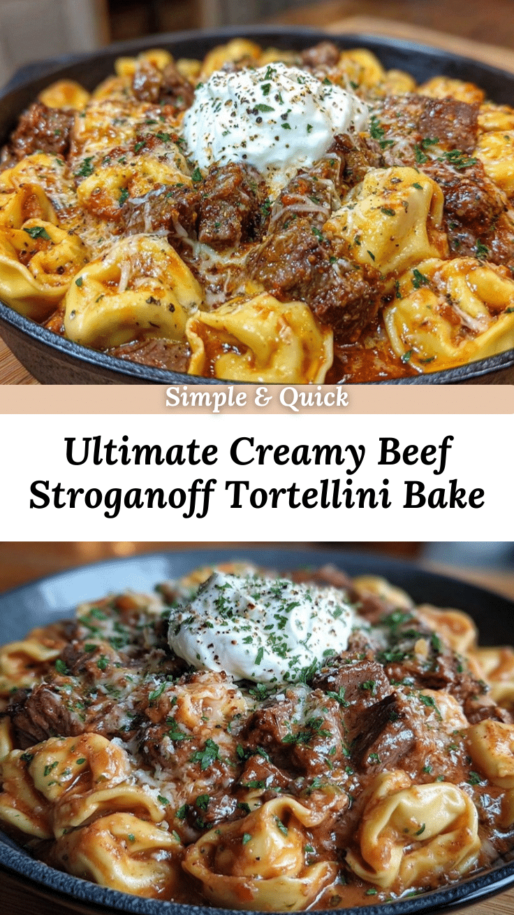 Creamy Beef Stroganoff Tortellini Bake recipe