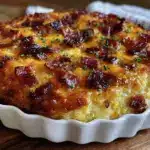 creamy corn casserole with bacon and cheese - featured image