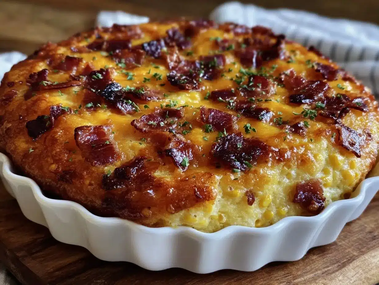creamy corn casserole with bacon and cheese preparation steps