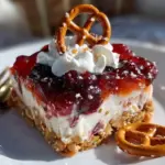 creamy cranberry pretzel salad - featured image