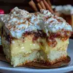 creamy eggnog poke cake - featured image