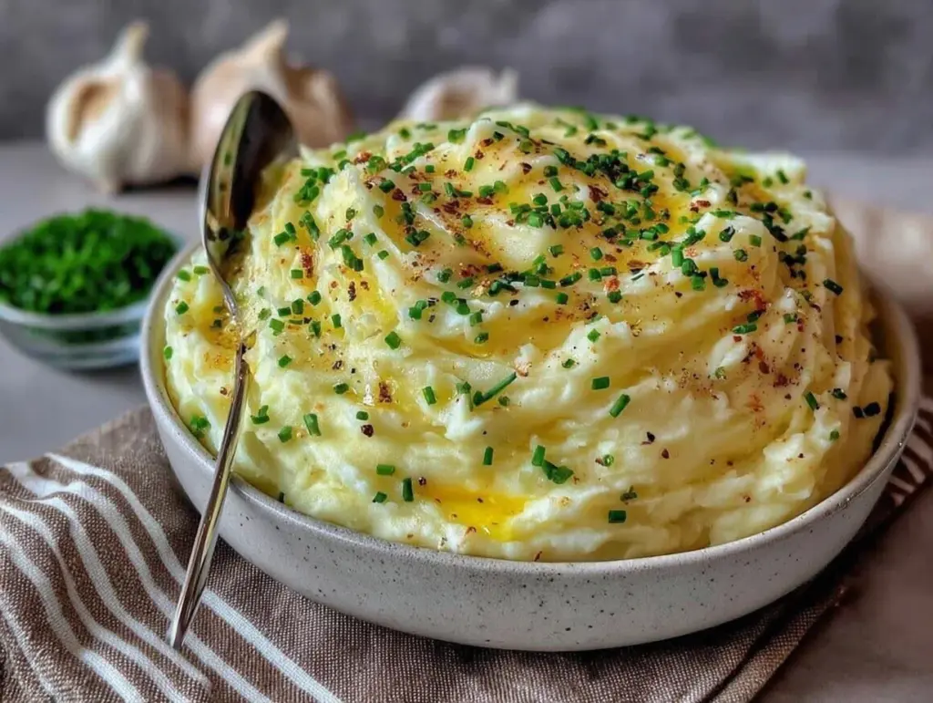 creamy garlic mashed potatoes - featured image