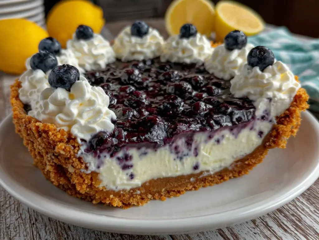 creamy lemon blueberry pie - featured image